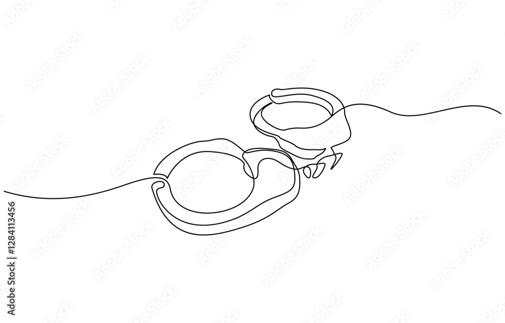 Obraz premium One Line Drawing of Open Handcuffs, Clean Design Representing Justice and Security, Handcuffs in one continuous line drawing. Symbol of police justice and jail prison concepr in simple linear style.