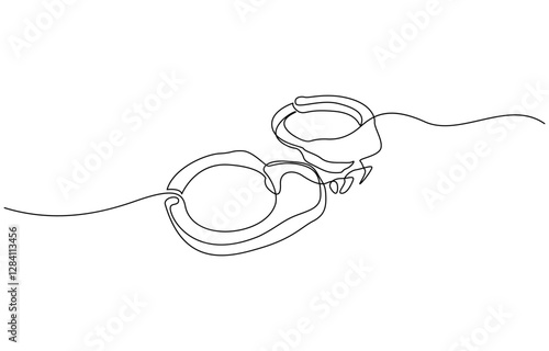 One Line Drawing of Open Handcuffs, Clean Design Representing Justice and Security, Handcuffs in one continuous line drawing. Symbol of police justice and jail prison concepr in simple linear style.