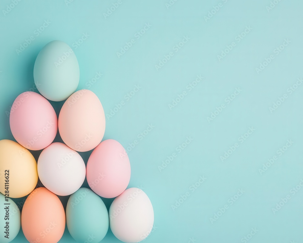 Fototapeta premium Factory filled with colorful Easter eggs stacked like pyramids, ready for shipment