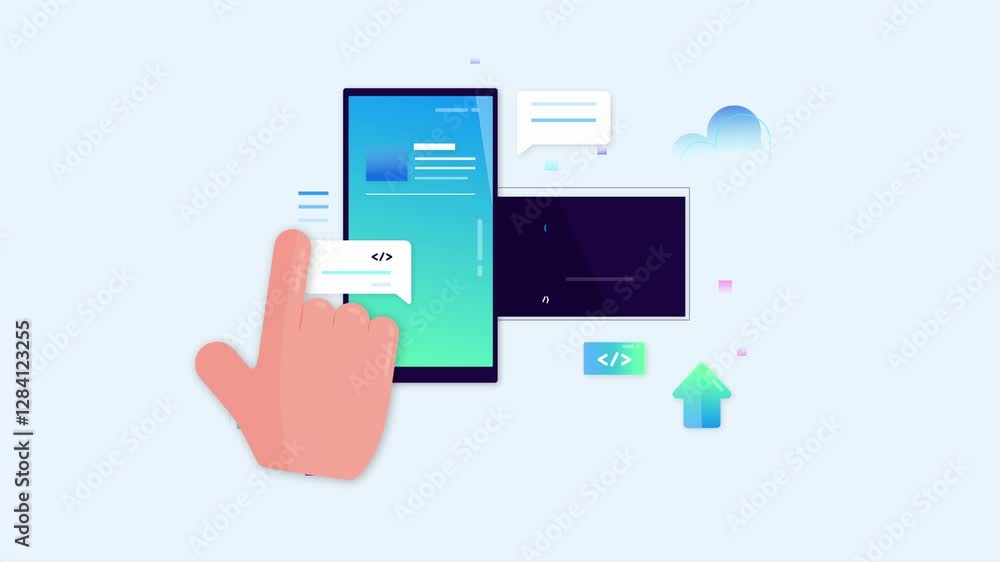 hand pushing a button on a touch screen interface hand pushing a button on a touch screen interface