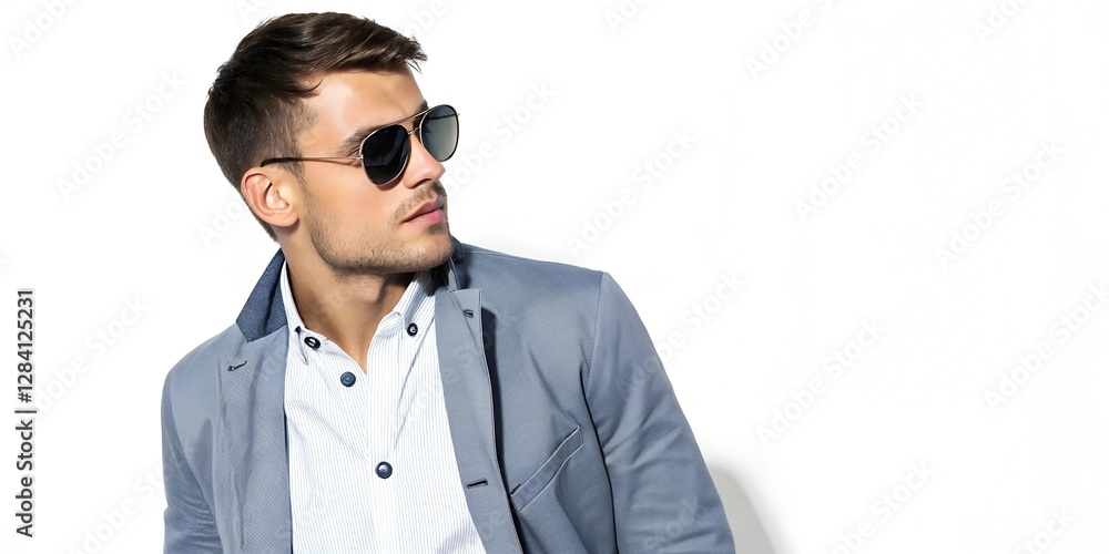 A portrait of a handsome young man wearing sunglasses. A portrait of a handsome young man wearing sunglasses.