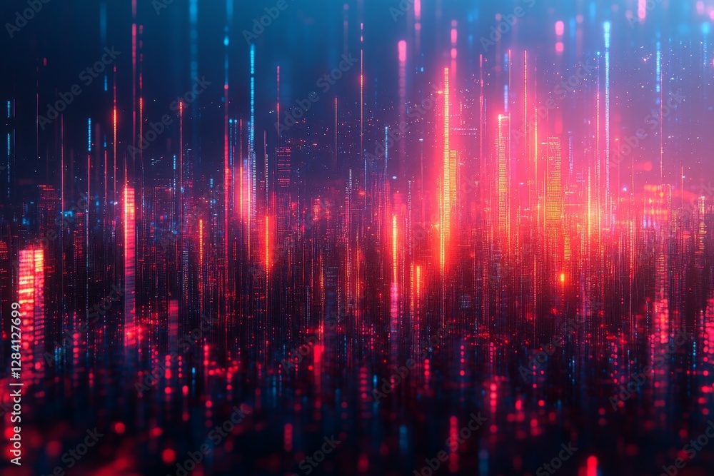 Obraz premium Vibrant digital landscape with glowing lights and abstract patterns at night