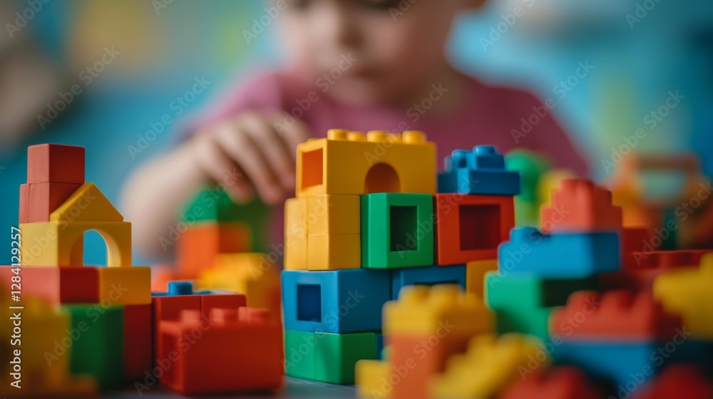 Fototapeta premium Child playing with colorful building blocks
