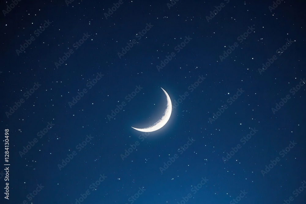 Naklejka premium Serene Crescent Moon and Starry Night Sky