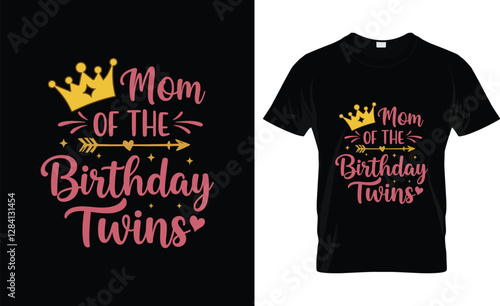Mom Of The Birthday Twins Kids Party T-Shirt Design
