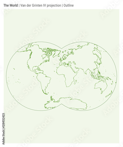 World Map. Van der Grinten IV projection. Outline style. High detail world map for infographics, education, reports, and presentations. Vector illustration.