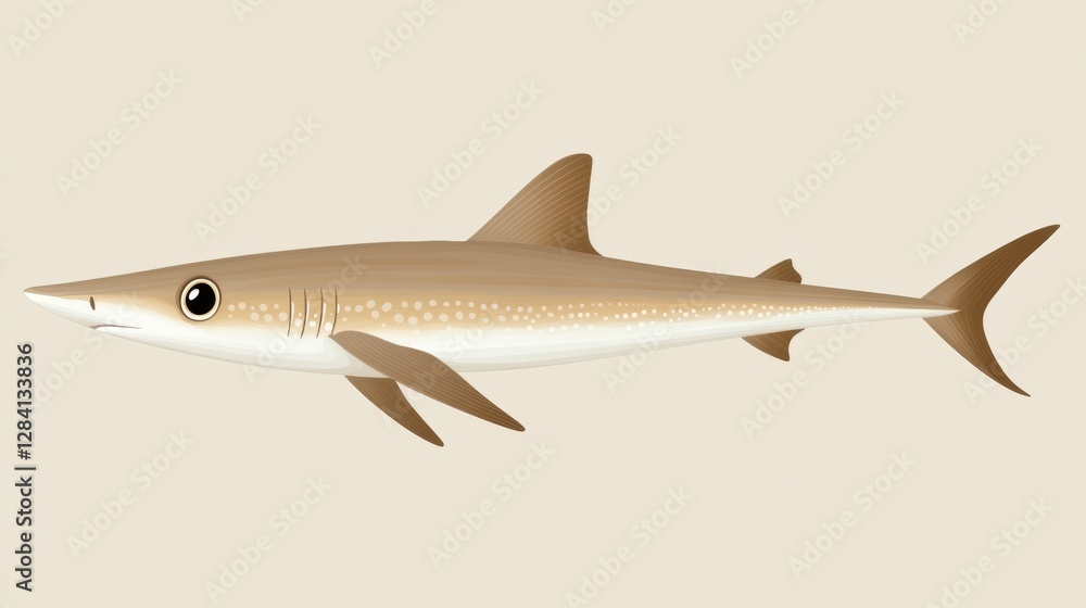 Naklejka premium Pixelated Shark Illustration in Neutral Tones with Visible Gills and Sharp Fins Against Plain Background