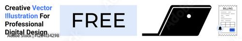 Word FREE, sleek laptop design, and a detailed digital receipt cascade across an interface. Ideal for advertising, online offers, education, e-commerce, technology tutorials, financial tools or