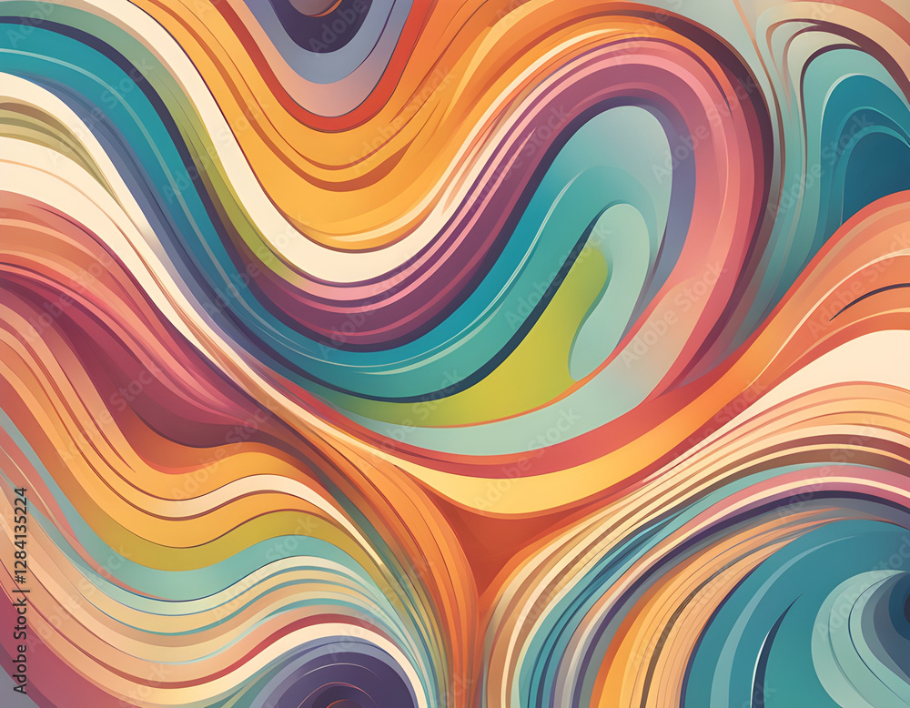 Obraz premium Abstract rainbow curved vertical background in trendy pastel mid century modern colors background