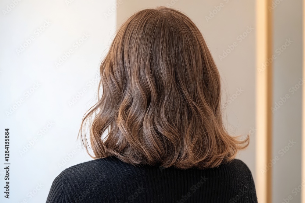 Fototapeta premium The Woman Has Beautiful Long Brown Wavy Hair Style