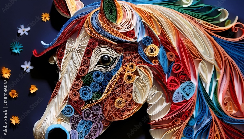 Naklejka premium traditional chinese dragon quilled colorful horse 