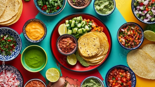 Wallpaper Mural Flatlay photograph of a homemade taco spread on a colorful setting, soft natural lighting, minimalist, aerial view Torontodigital.ca