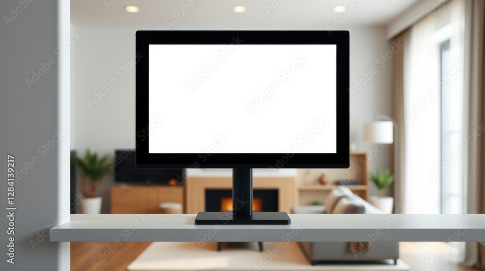 Television with blank screen in a living room showcasing potential for virtual display customization Television with blank screen in a living room showcasing potential for virtual display customization