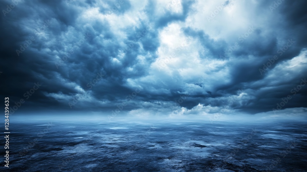Dramatic Overcast Sky with Dark Clouds Reflecting on a Calm Ocean Surface Creating a Somber Mood : Generative AI Dramatic Overcast Sky with Dark Clouds Reflecting on a Calm Ocean Surface Creating a Somber Mood : Generative AI