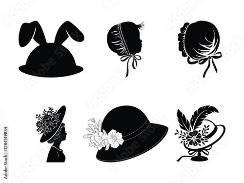 Vintage Bonnet Silhouette Clipart Collection