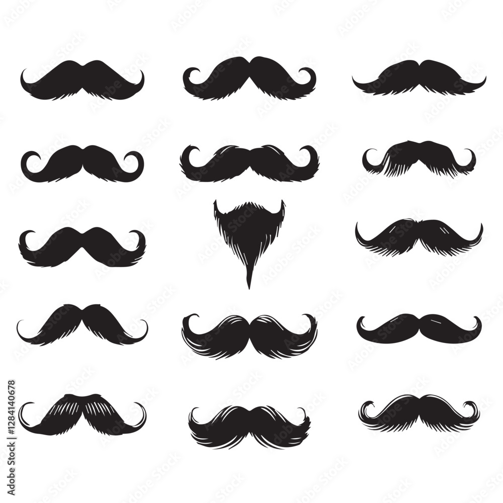 Collection of mustaches silhouette on white background Collection of mustaches silhouette on white background