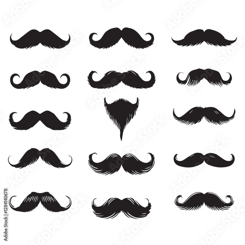 Collection of mustaches silhouette on white background