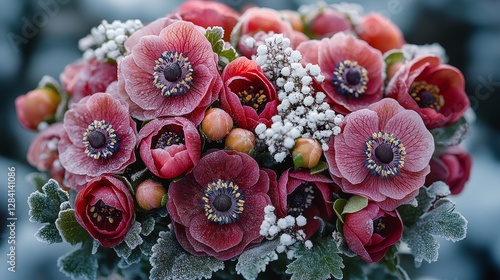 Wallpaper Mural Frozen floral arrangement winter wonderland nature photography icy background close-up timeless beauty Torontodigital.ca