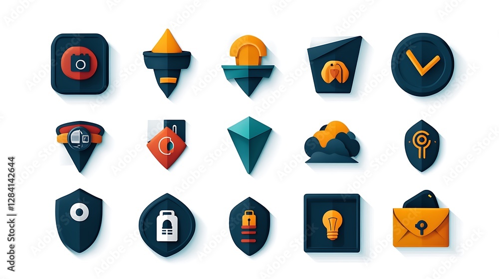 Vibrant 2D Icon Set: Modern App Design Elements for User Interfaces AI Generated