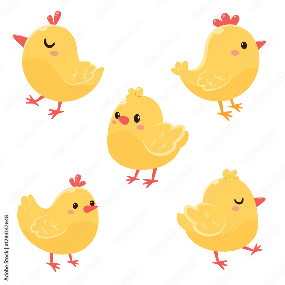 A set of cute chickens. Vector illustration in flat style A set of cute chickens. Vector illustration in flat style