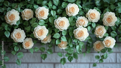 Floral display of cream roses indoor setting decorative photography greenery close-up nature's beauty