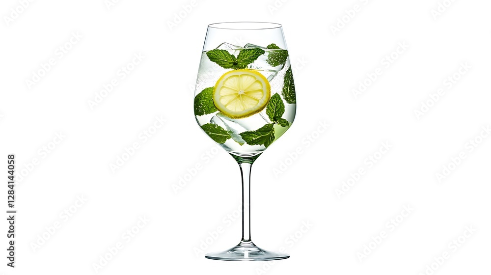 Refreshing Lemon Mint Spritzer in a Crystal Wine Glass AI Generated Refreshing Lemon Mint Spritzer in a Crystal Wine Glass AI Generated