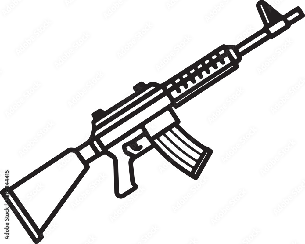 Assault Rifle line art, black outline, vector and illustration, line art and outline Assault Rifle line art, black outline, vector and illustration, line art and outline