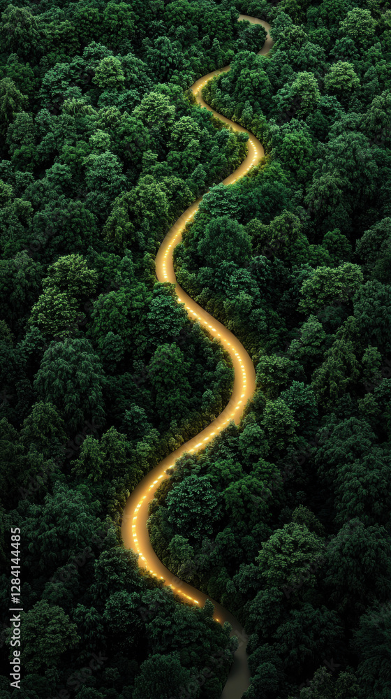 CBAM Carbon concept. Winding path through lush green forest landscape. CBAM Carbon concept. Winding path through lush green forest landscape.