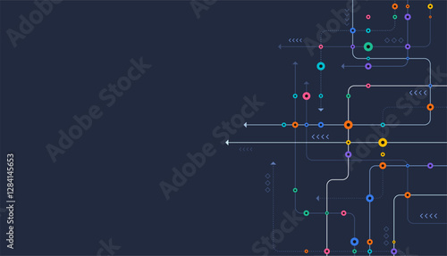 Circuit connect lines and dots. Network technology and Connection concept. Decentralized network nodes connections