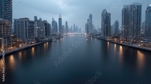 Wallpaper Mural Dubai Canal at Dawn; Cityscape, Calm Water, Calm Morning Torontodigital.ca