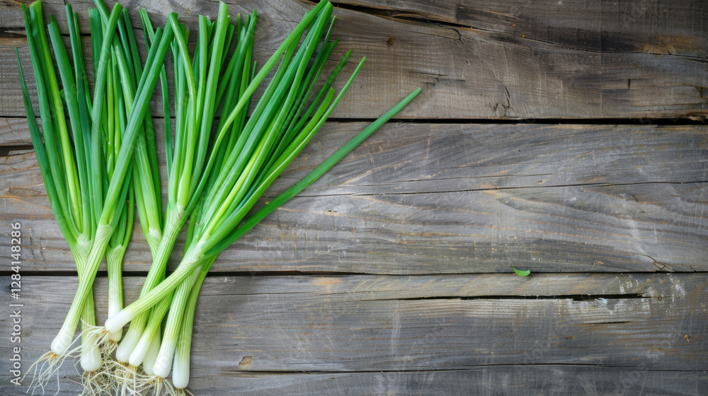 green onions on wooden background green onions on wooden background