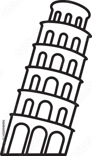 leaning tower line art, black outline, vector and illustration, line art and outline