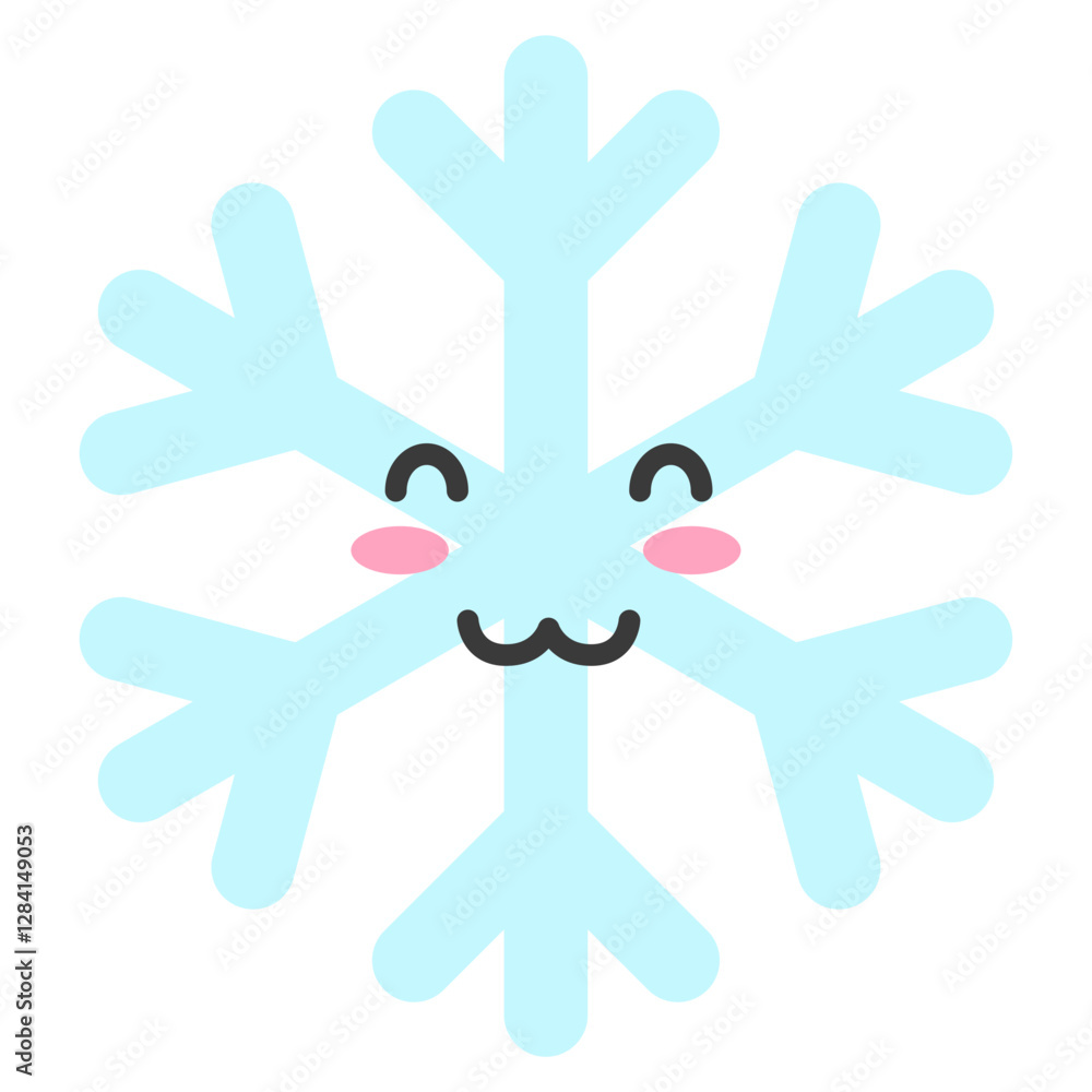 Fototapeta premium Cute cartoon snowflake with a smiling face.