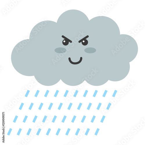 Cloud expressing anger by raining blue raindrops. Suitable for weather and climaterelated designs, logos, and branding for a unique touch.
