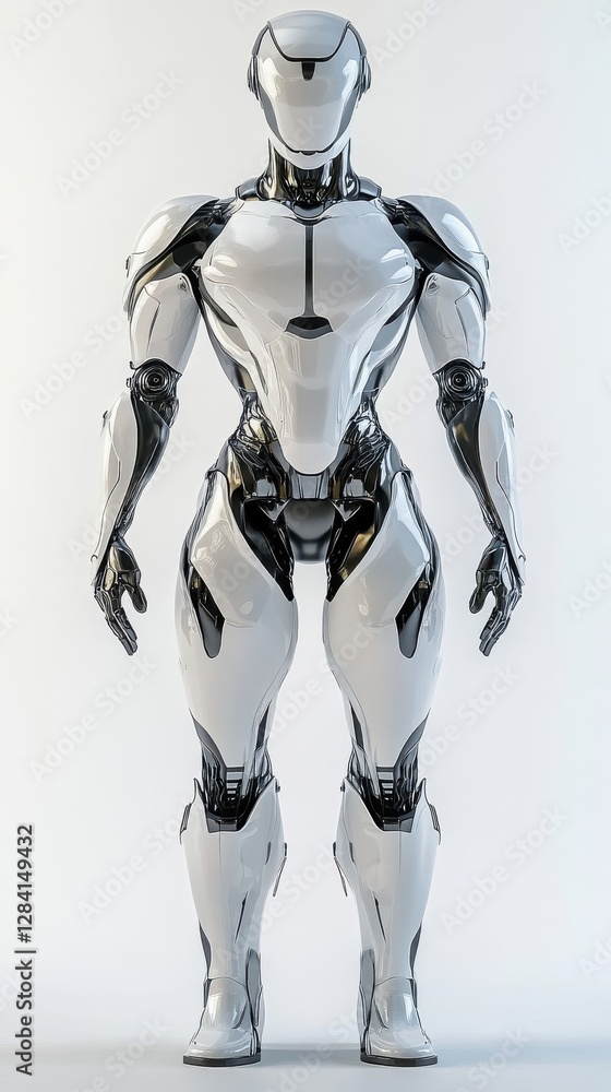 A Futuristic White And Black Robot Stands Tall A Futuristic White And Black Robot Stands Tall