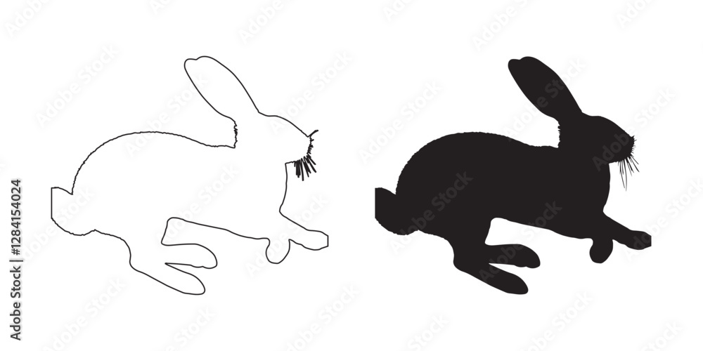 Obraz premium Minimalist Running Rabbit Silhouette - Smooth and Elegant Bunny Outline - Rabbit Vector - Rabbit Icon 