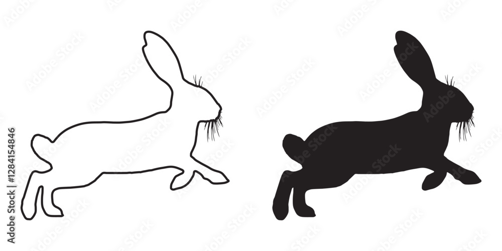 Obraz premium Dynamic Running Rabbit Silhouette - Fast Bunny Outline - Speedy Rabbit Vector - Minimalist Hare Icon 