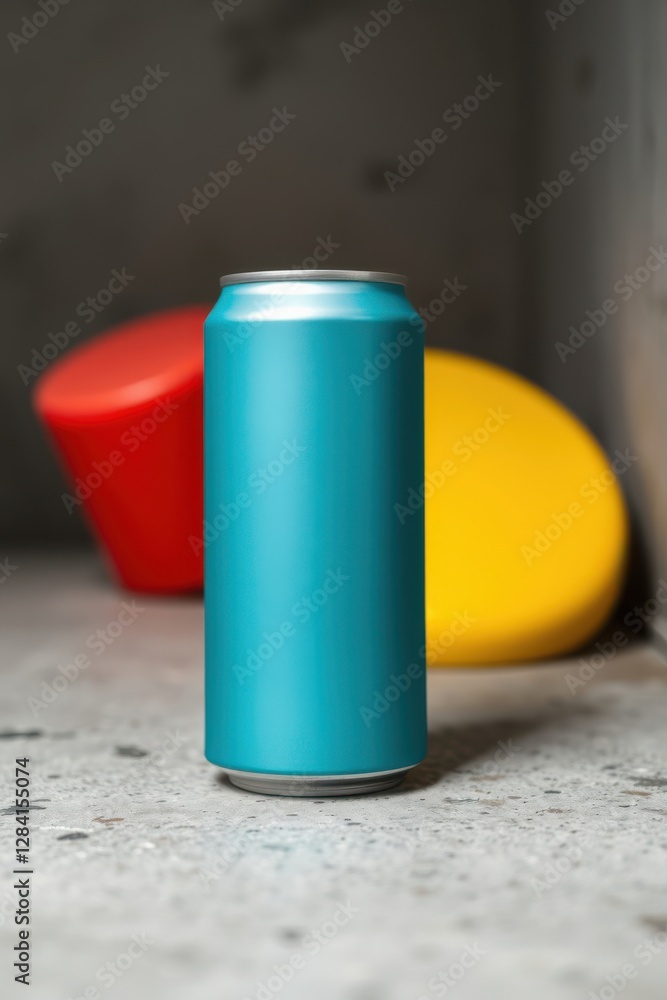 A refreshing teal-colored drink can, showcasing its smooth, seamless surface and modern appeal. A refreshing teal-colored drink can, showcasing its smooth, seamless surface and modern appeal.
