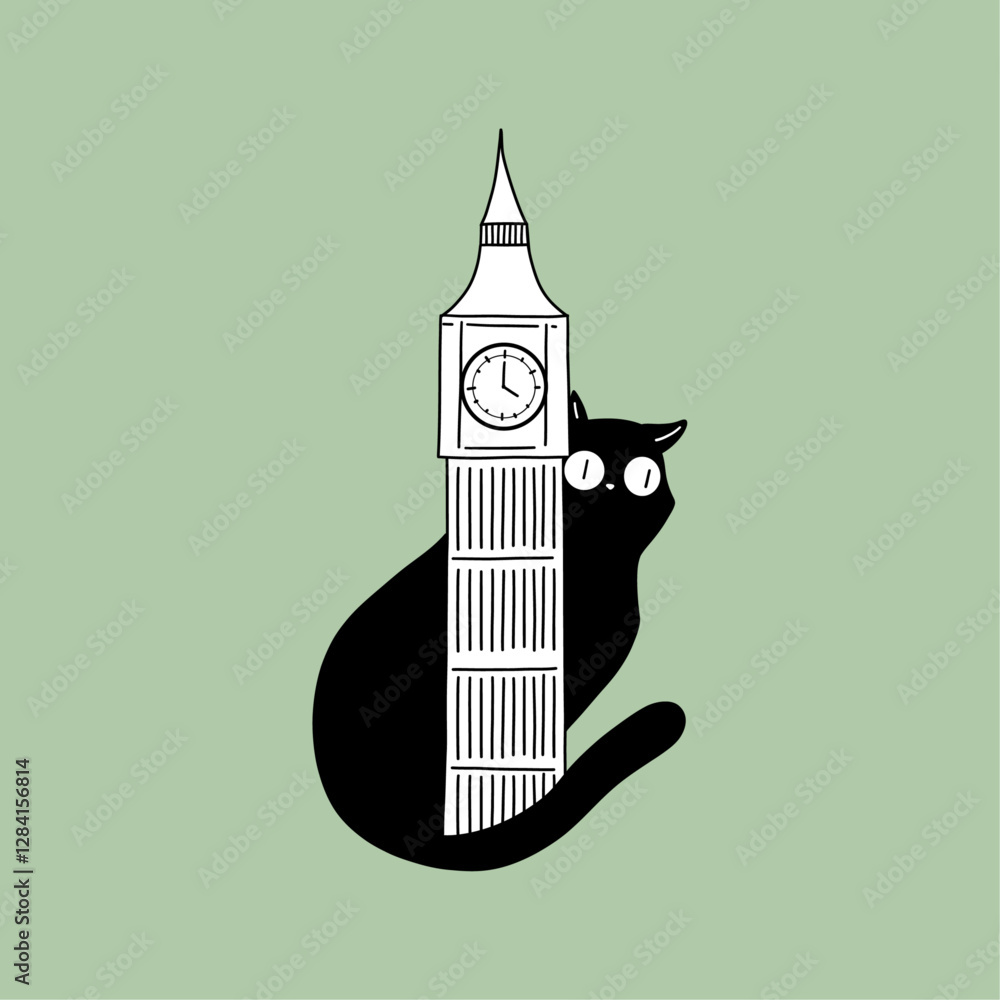 Black Cat with Big Ben Black Cat with Big Ben