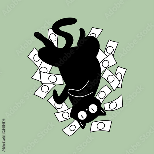 Black Cat Rolling in Money