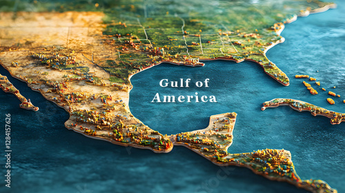 Gulf of america, gulf of mexico region highlighting coastlines and inland areas