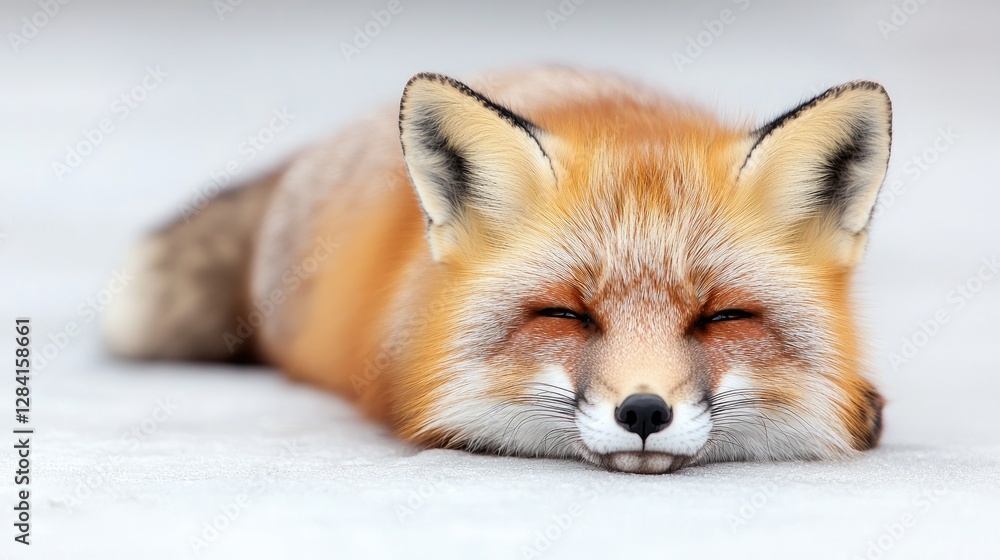 Obraz premium Red fox resting on snowy ground, winter scene