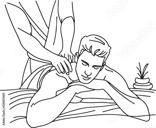 Massage Therapy Line Drawing for Men in Beauty Salon