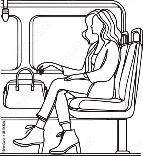 Elegant Line Drawing of a Seated Woman in Transit