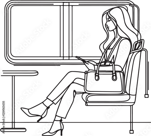 Elegant Line Drawing of a Seated Woman in Transit
