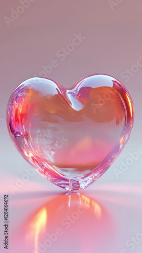 A Glass Heart Reflecting Soft Pink Light