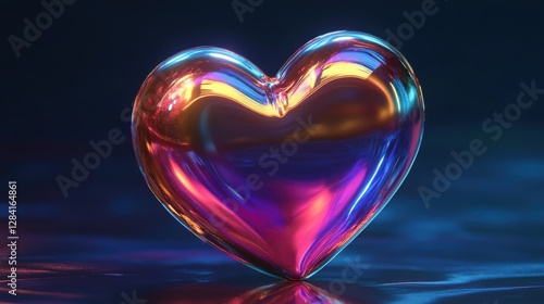 Iridescent Glass Heart Reflecting Neon Lights