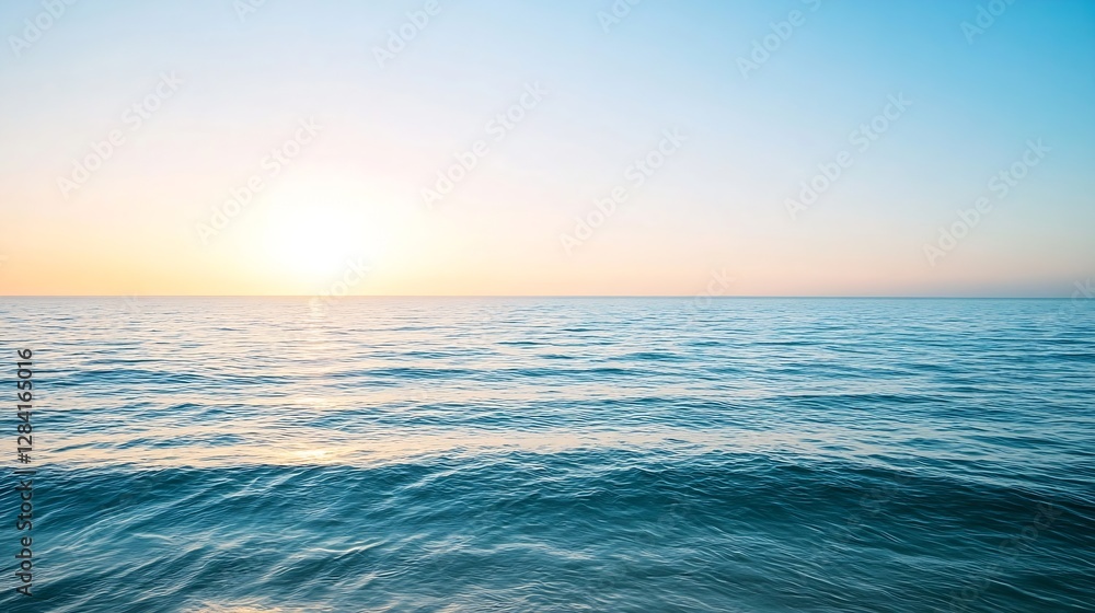 Fototapeta premium Tranquil sea at sunset with soft waves reflecting the sky in serene coastal view : Generative AI