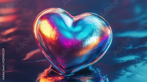 Iridescent Heart Shaped Glass Object Reflecting Light
