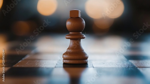 Close Up of Wooden Chess Pawn on Board with Artistic Bokeh Background : Generative AI photo